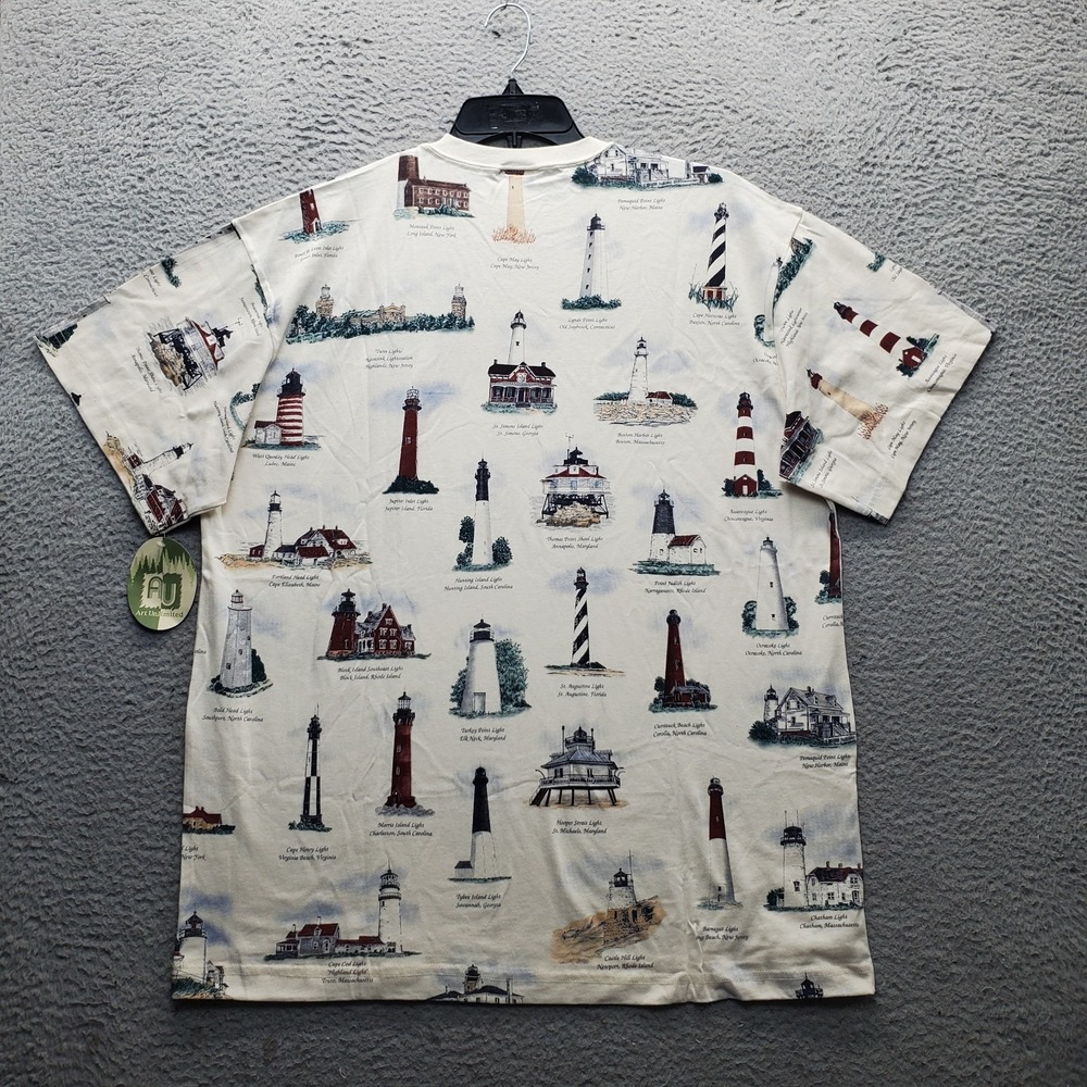 Art Unlimited T-Shirt Mens XL Multi Lighthouse Nautical Print Crew Neck Pullover - Picture 2 of 6